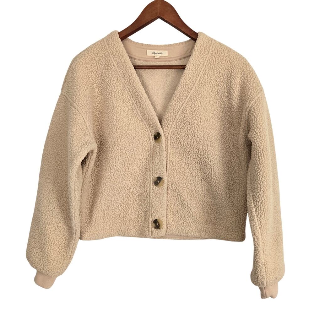 Madewell Soft Brown Oversized Teddy Cardigan Cozy Granola Girl Cropped Fleece XS